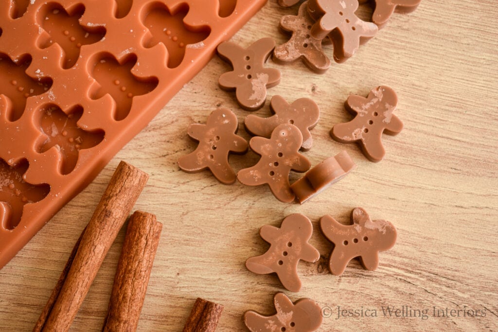 gingerbread wax melts and a gingerbread wax melt mold