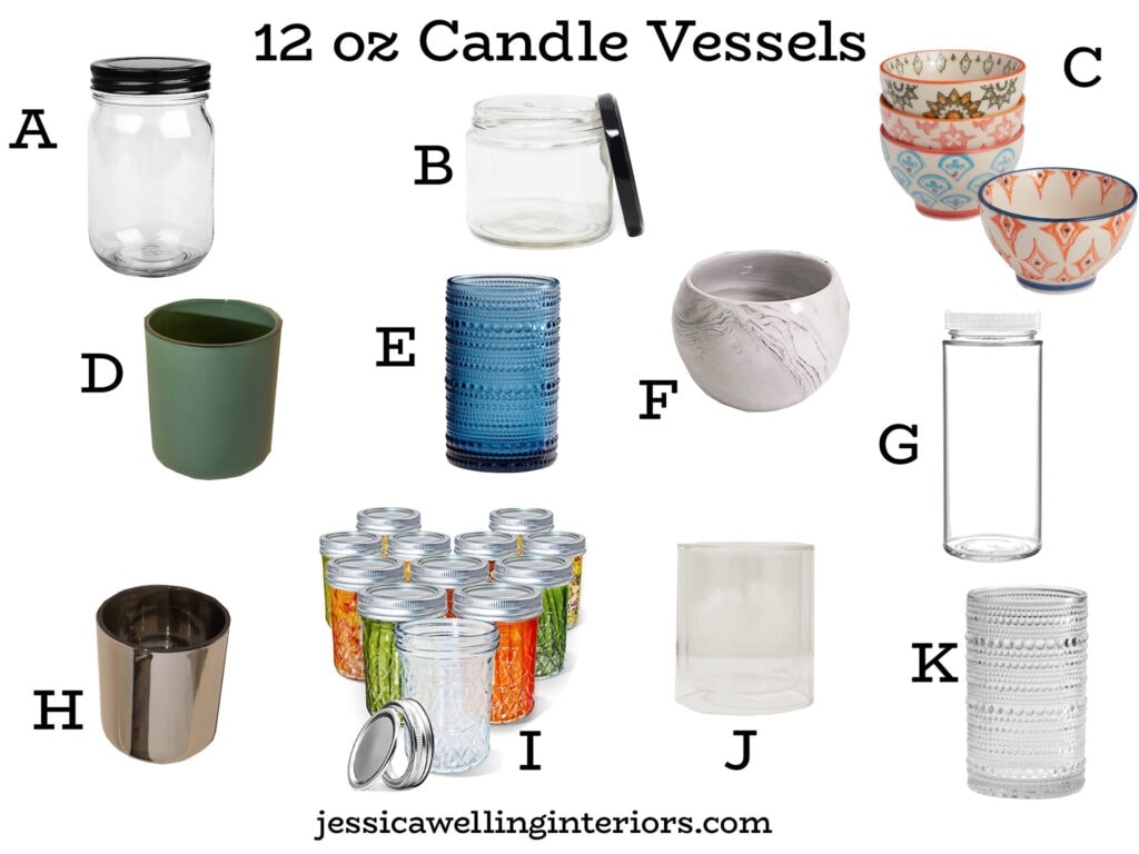 12 oz Candle Vessels: collage of 11 different candle jars