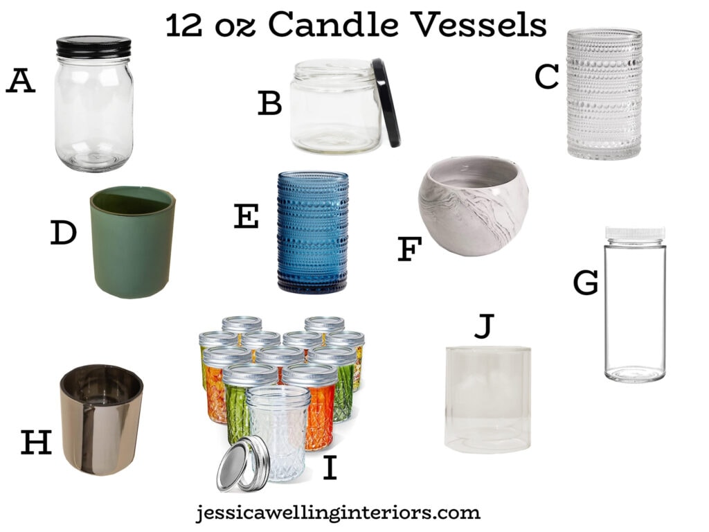 12 oz candle jars: collage of different candle jars and tins