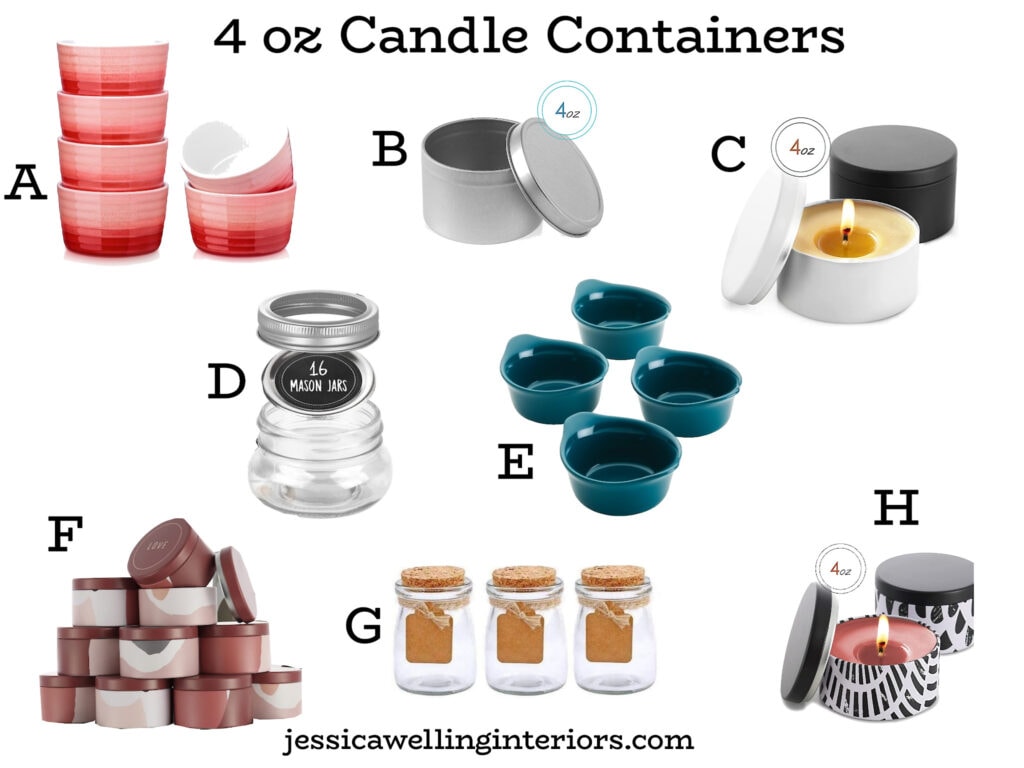 4 oz Candle Containers: collage of candle tins and jars