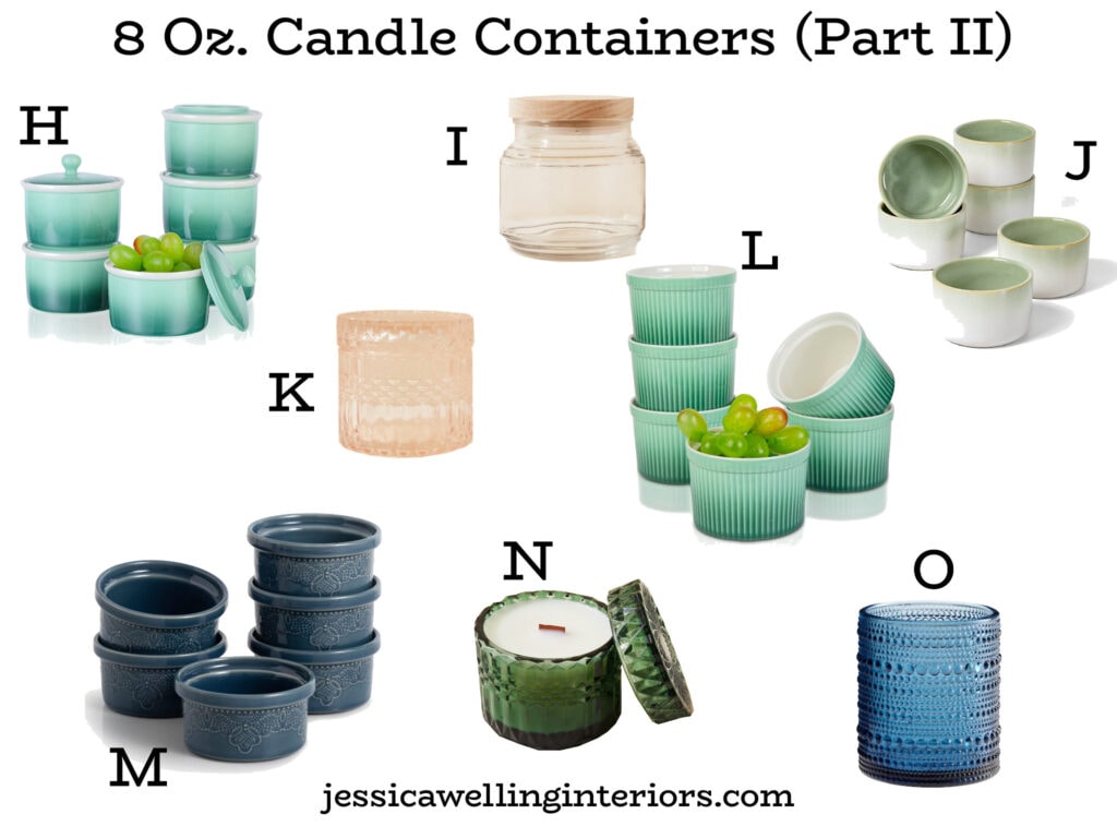 8 oz candle containers (part II); collage of 8 oz ramekins, candle jars, and glasses for candle making