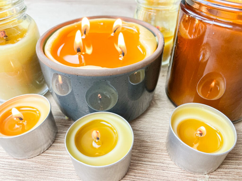 DIY beeswax candles on a countertop