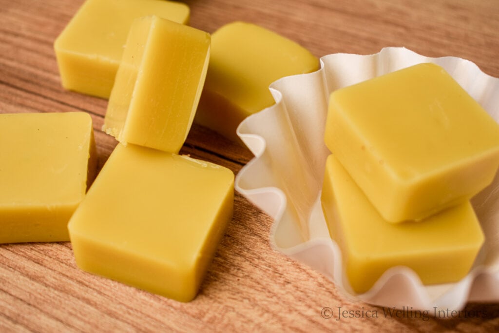 close up of finished beeswax wax melts