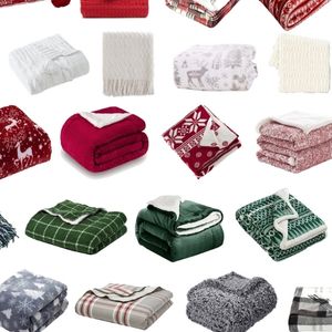 collage of cozy Christmas blankets for holiday decor