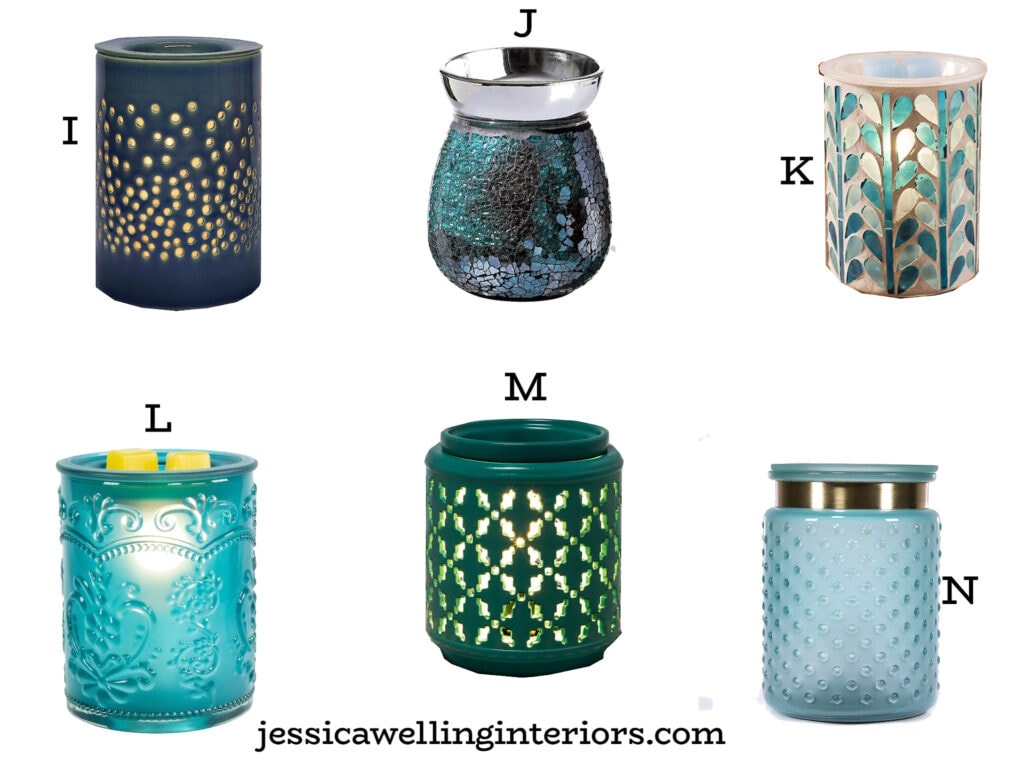 collage of inexpensive electric wax warmers in blue