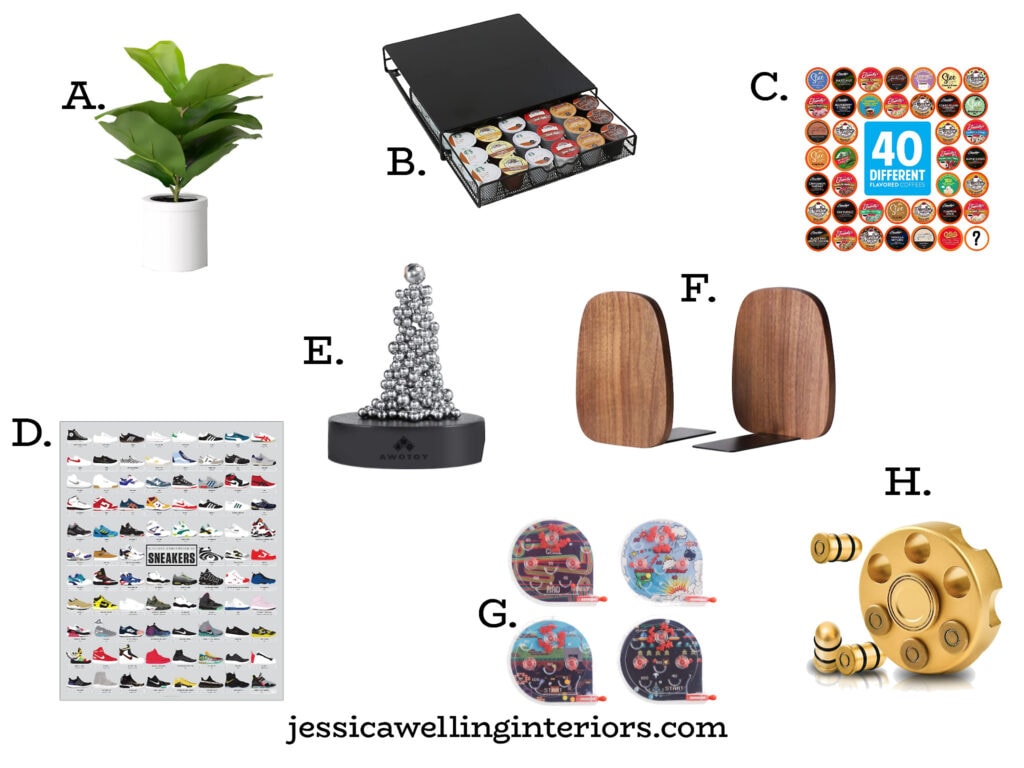 collage of budget friendly home office gifts for men under $20