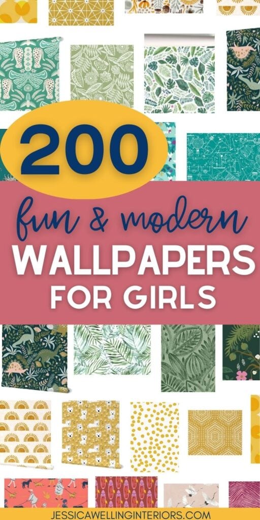 200 Fun & Moderns Wallpapers for Girls: collage of wallpaper prints for girls bedrooms and playrooms