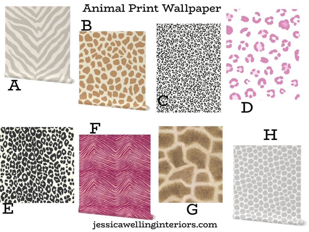 Animal Print Wallpaper: collection of fun modern animal print wallpapers for girls' rooms with zebra stripes, leopard print, cheetah, giraffe spots, etc.