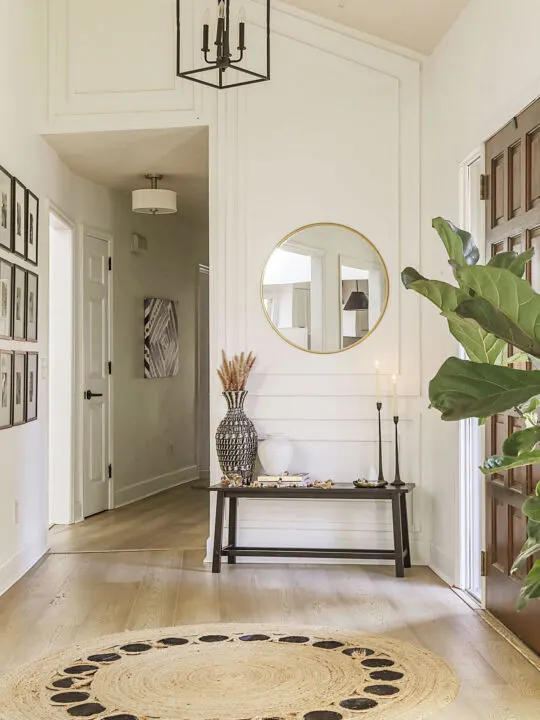 modern entryway with a DIY picture frame molding accent wall 