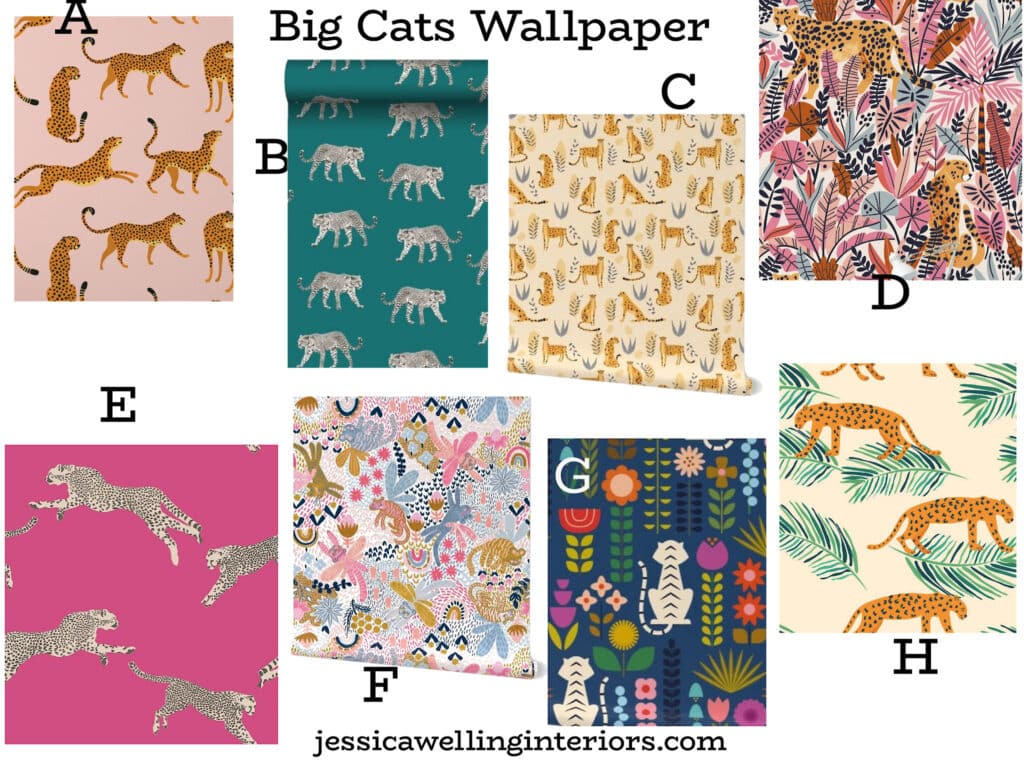 Big Cats Wallpaper: collection of 8 different Boho wallpaper for girls featuring big cats such as leopards, cheetahs, and tigers
