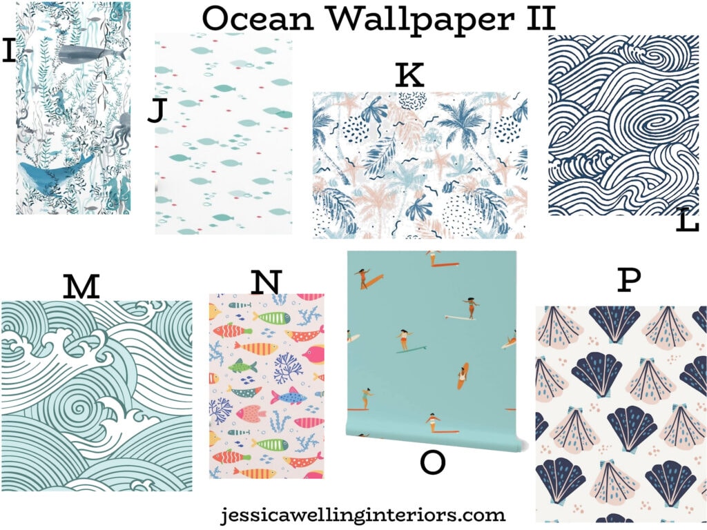 Ocean Wallpaper II: cool wallpapers for girls' rooms with ocean waves, surfers, seashells, fish, whales, etc.