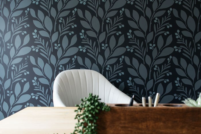stenciled feature wall in a home office