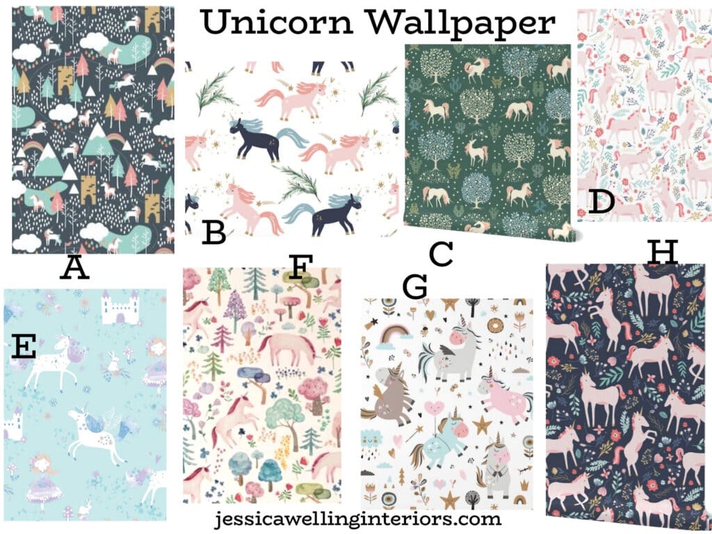 Unicorn Wallpaper: collection of modern Boho unicorn wallpapers for girls' rooms and nurseries