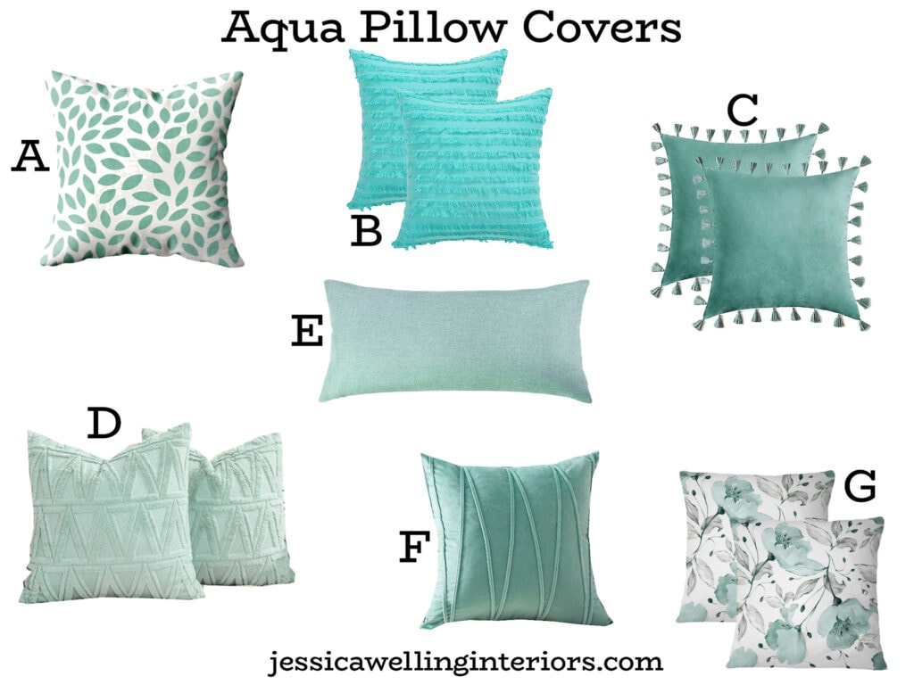 Aqua Pillow Covers: collage of aqua pillow covers from Amazon