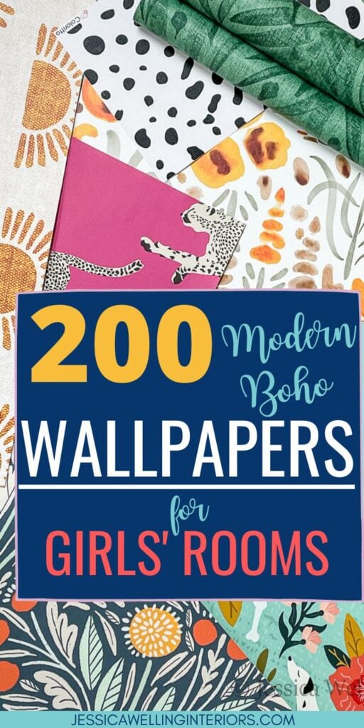 200 Modern Boho Wallpapers for Girls' Rooms: several different fun and colorful wallpaper prints for girls' bedrooms