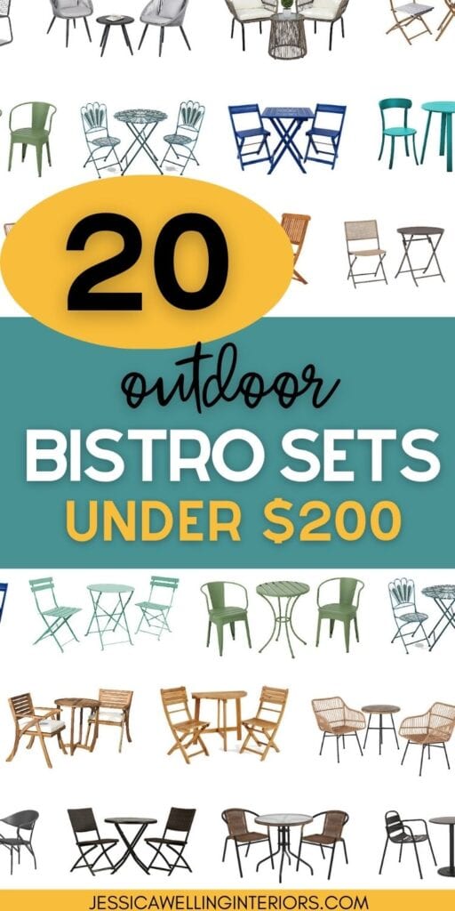 20 Outdoor Bistro Sets Under $200: collage of inexpensive patio bistro sets