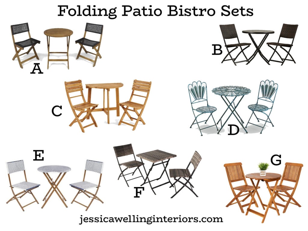 Folding Patio Bistro Sets: collage of 7 space-saving modern bistro sets