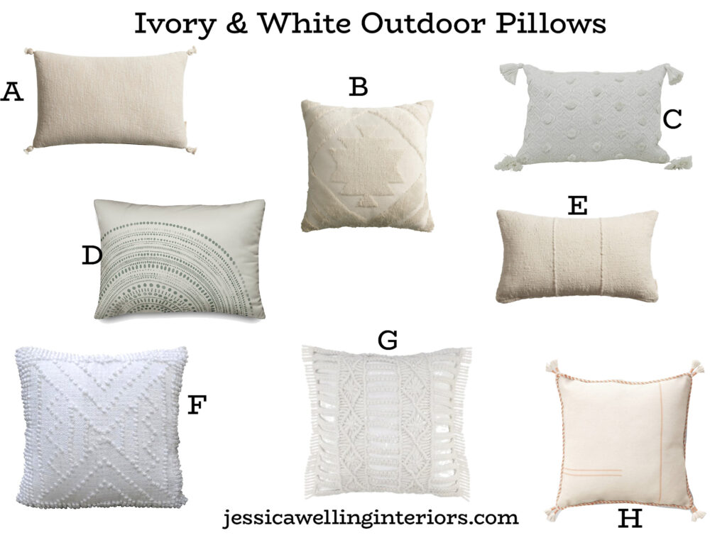 Ivory & White Outdoor Pillows: collage of modern outdoor pillows in white and ivory