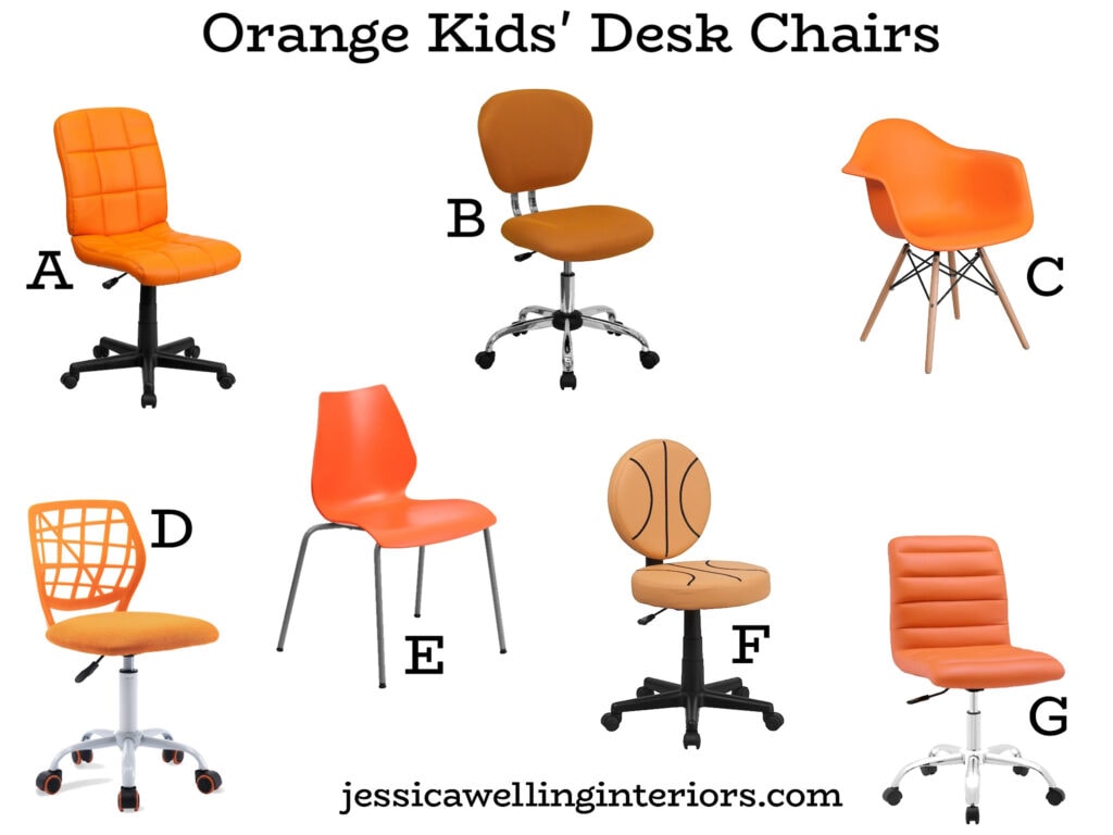 Orange Kids Desk Chairs: collage of orange desk and task chairs for teens and kids
