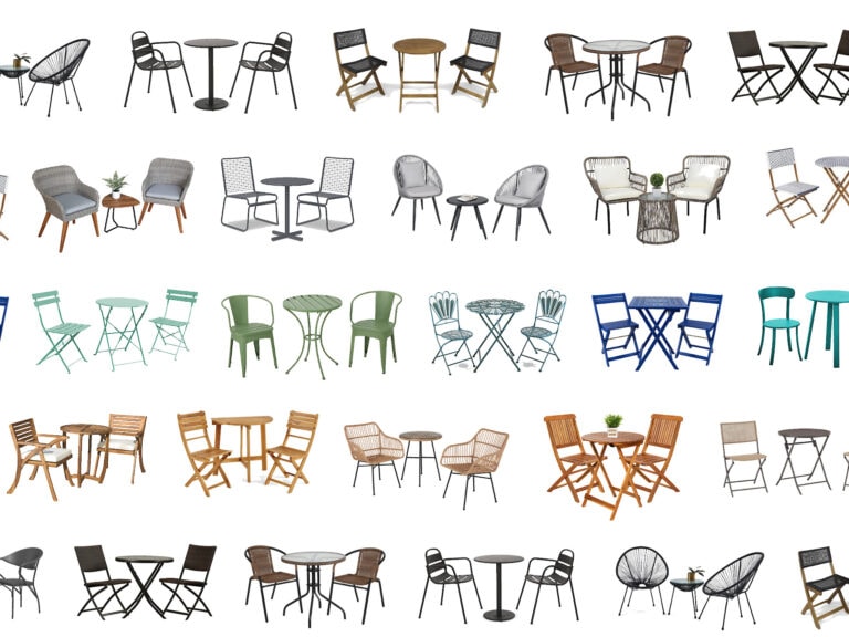 collage of outdoor bistro sets