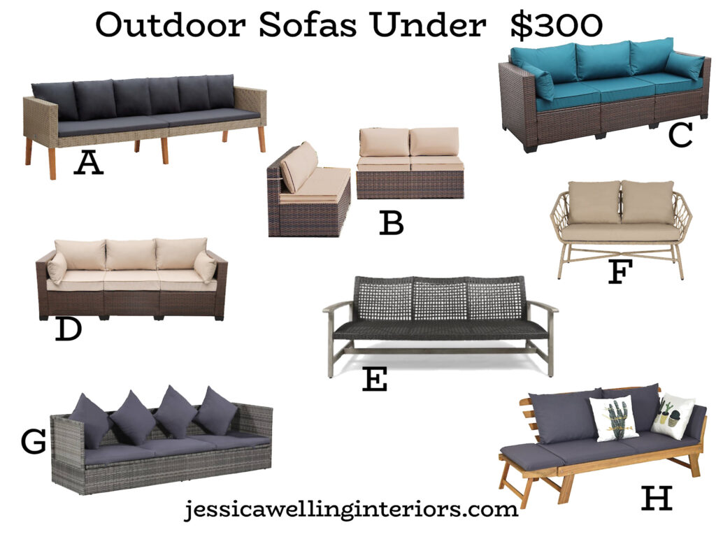 Outdoor Sofas Under $300: collection of inexpensive patio sofas, loveseats, and modular sectionals
