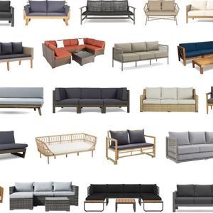 collage of cheap outdoor sofas