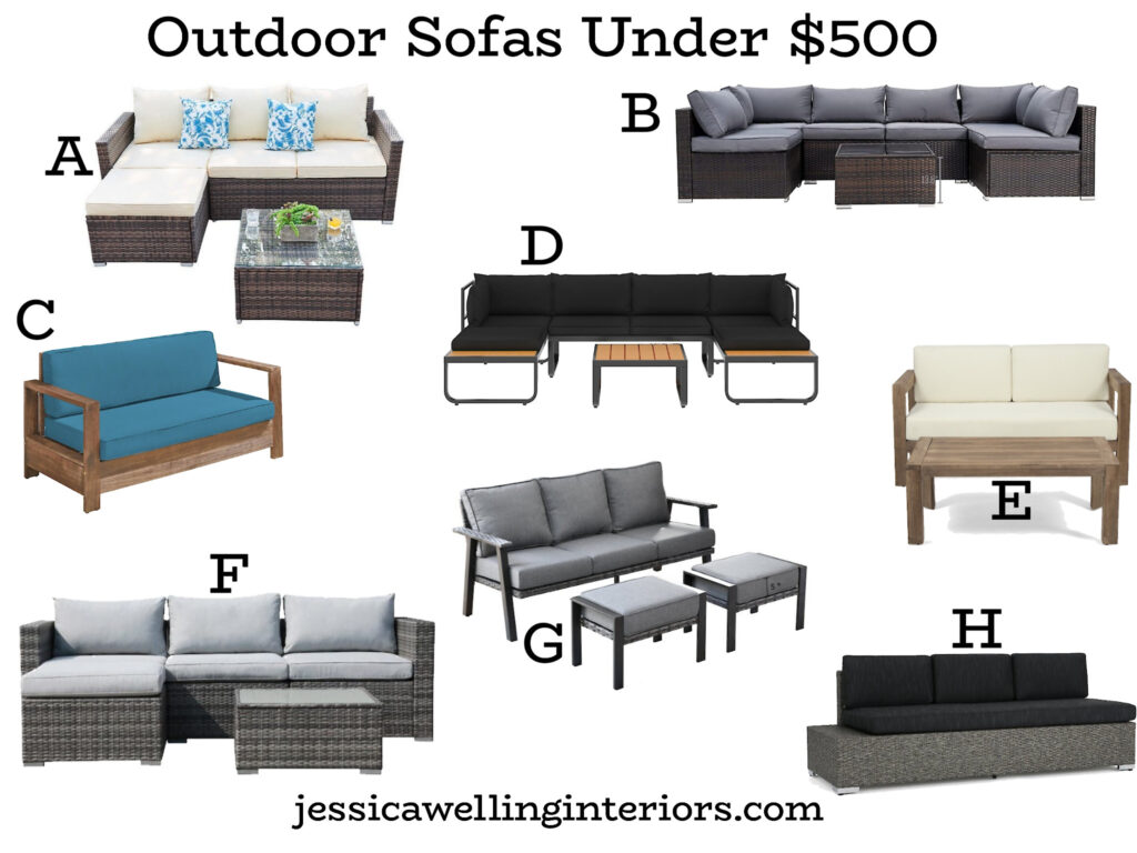 Outdoor Sofas Under $500: collection of 8 different modern patio sofas