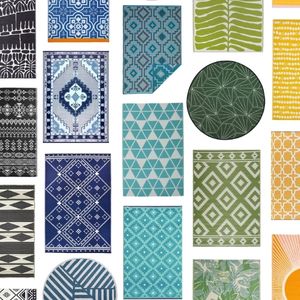 collage of colorful plastic outdoor rugs