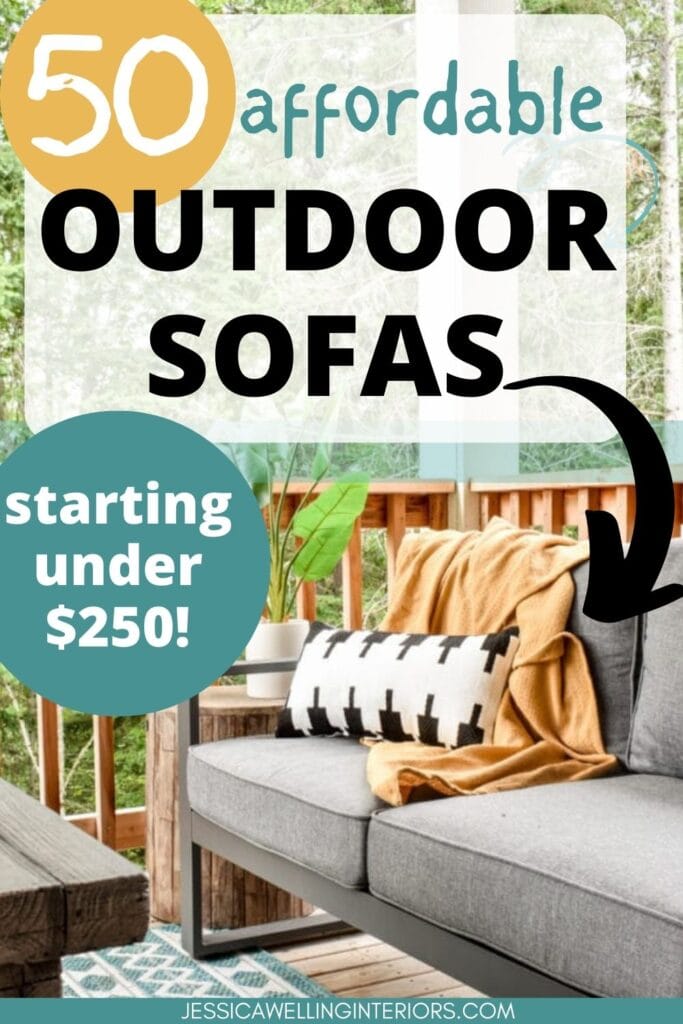 50 Affordable Outdoor Sofas- Starting Under $250! deck with metal frame outdoor sofa and outdoor pillow