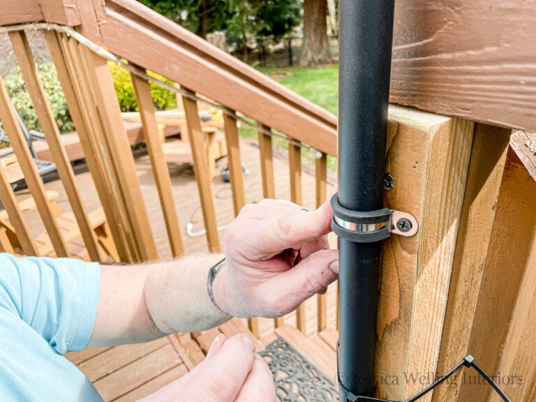 How To Hang String Lights On A Deck Jessica Welling Interiors   Deck String Light Pole Installation 1 768x576 