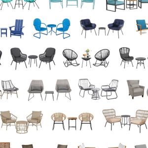 collage of patio chat sets