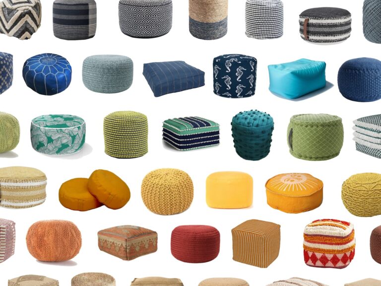 collage of colorful outdoor poufs