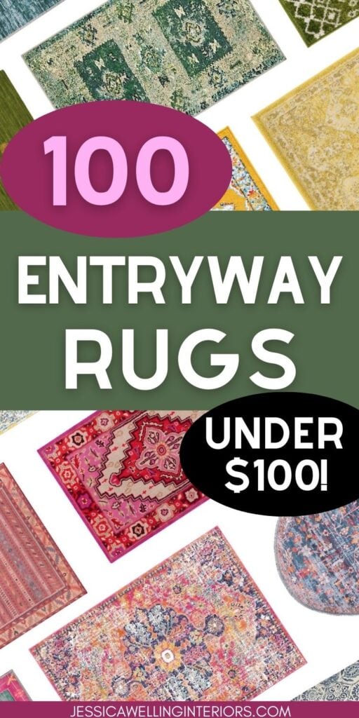100 Entryway Rugs Under $100! Collage of colorful modern Boho style 3x5 and 2x3 rugs