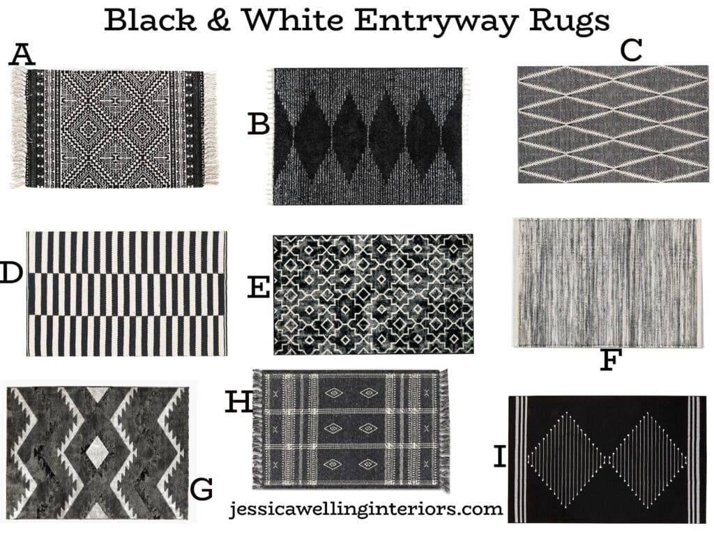 Black & White Entryway Rugs: 9 inexpensive accent rugs with modern black & white patterns