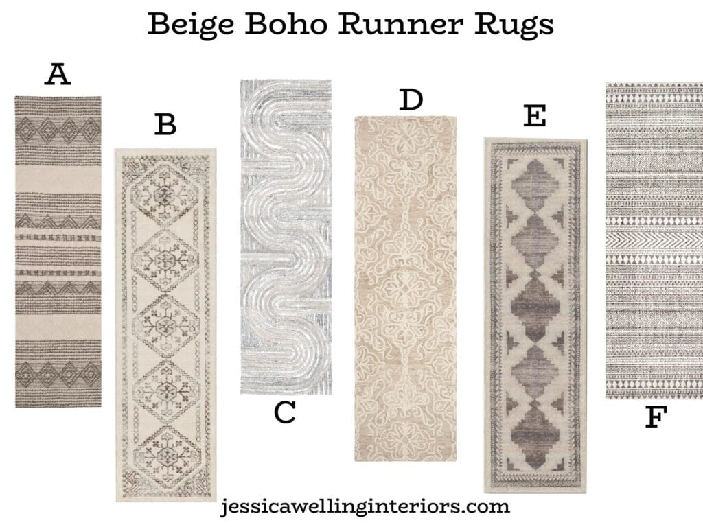 Beige Boho Runner Rugs: collection of modern Bohemian runners with tribal and Moroccan prints