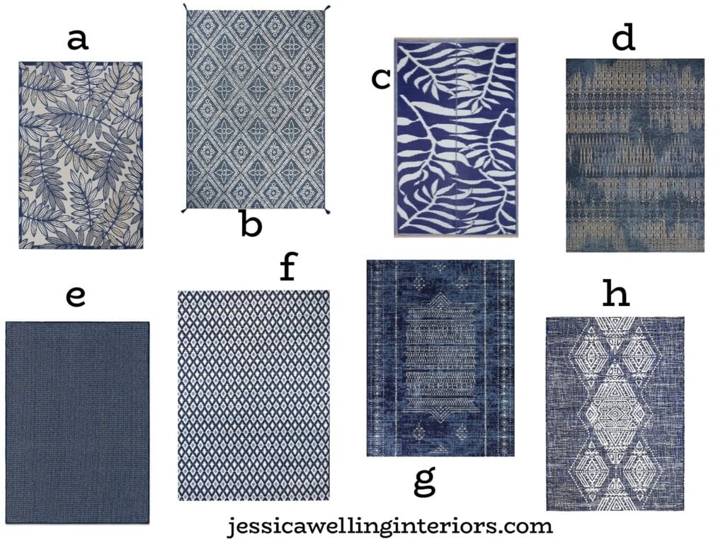 collage of Navy outdoor rugs