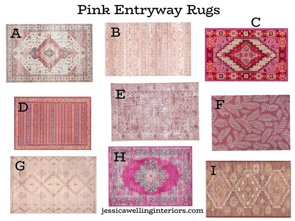 Pink Entryway Rugs: collection of 9 pink rugs for entry ways