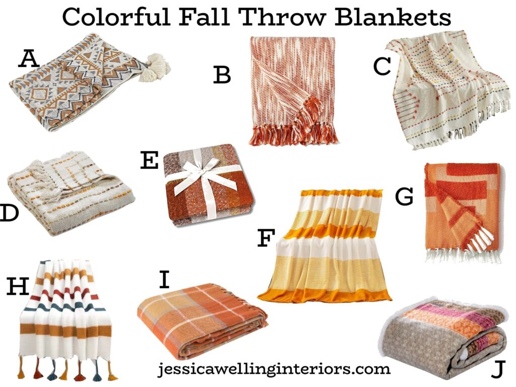 Colorful Fall Throw Blankets: collage of multi colored blankets for Fall