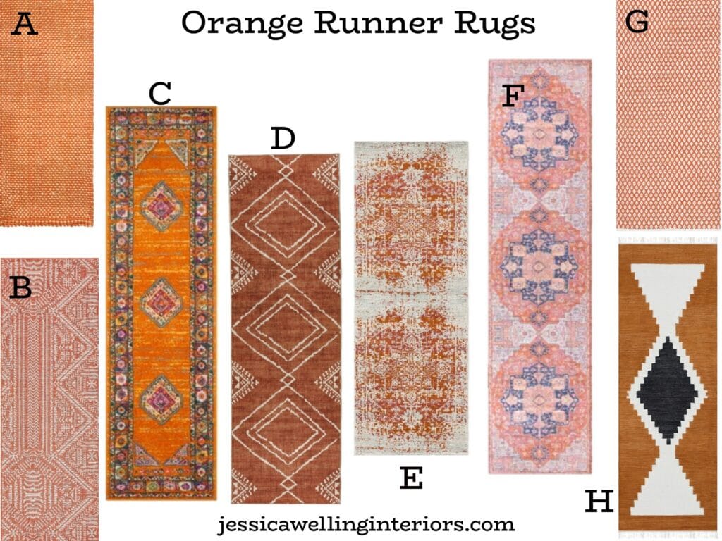 Orange Runner Rugs: collection of Bohemian tribal and Moroccan runner rugs in orange and rust