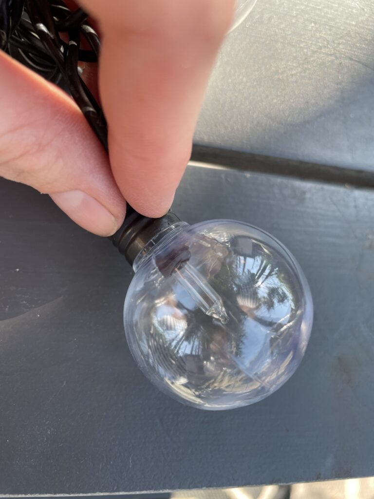 close-up of a poor quality string light bulb