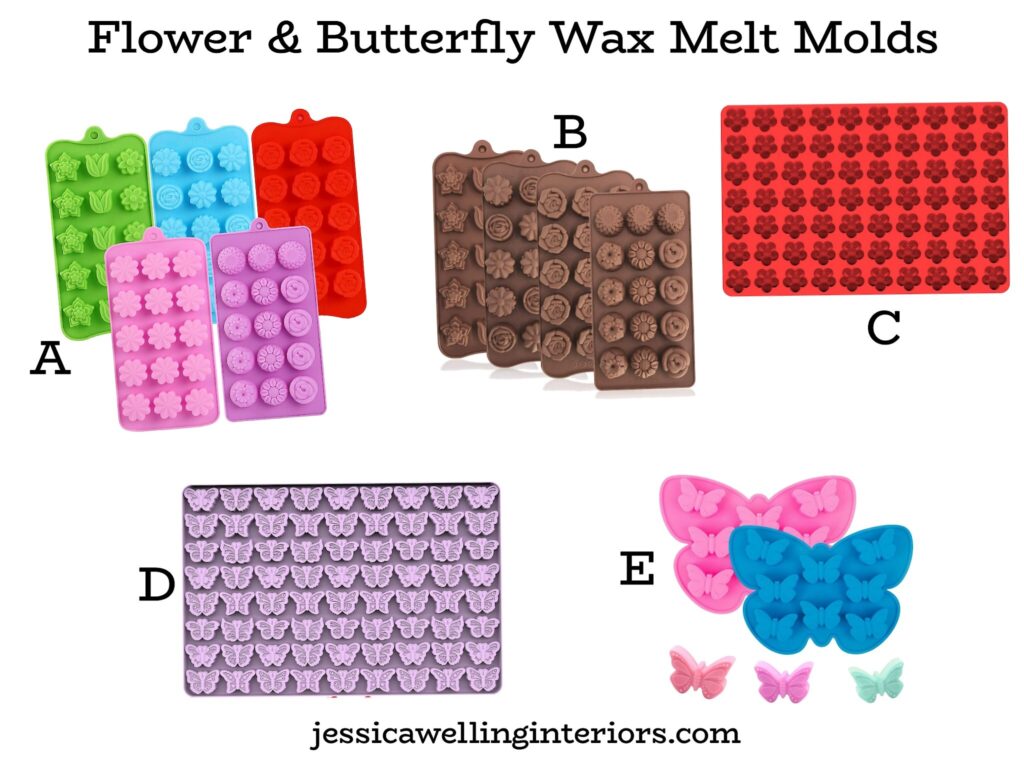 Flower and Butterfly Wax Melt Molds: collage of wax molds