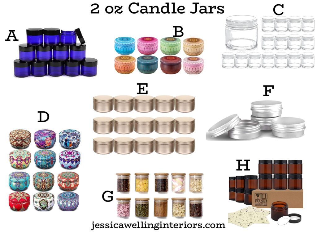 Collage of empty 2 oz candle vessels for candle making