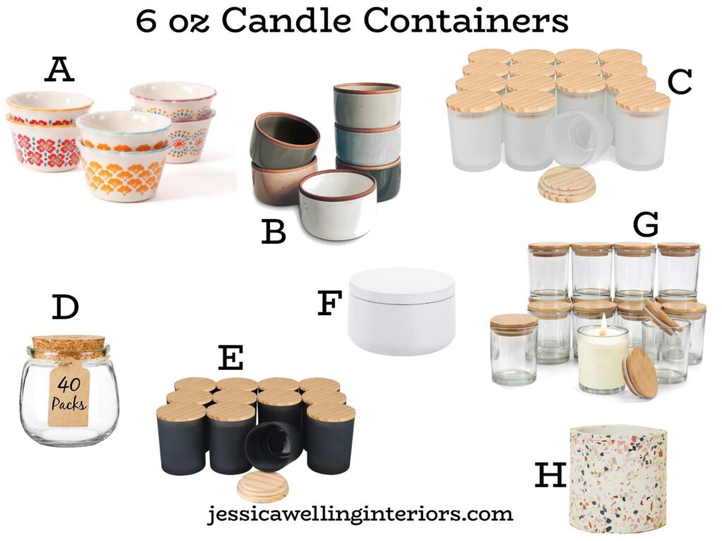 6 Oz. Candle Containers: collage of candle jars and tins