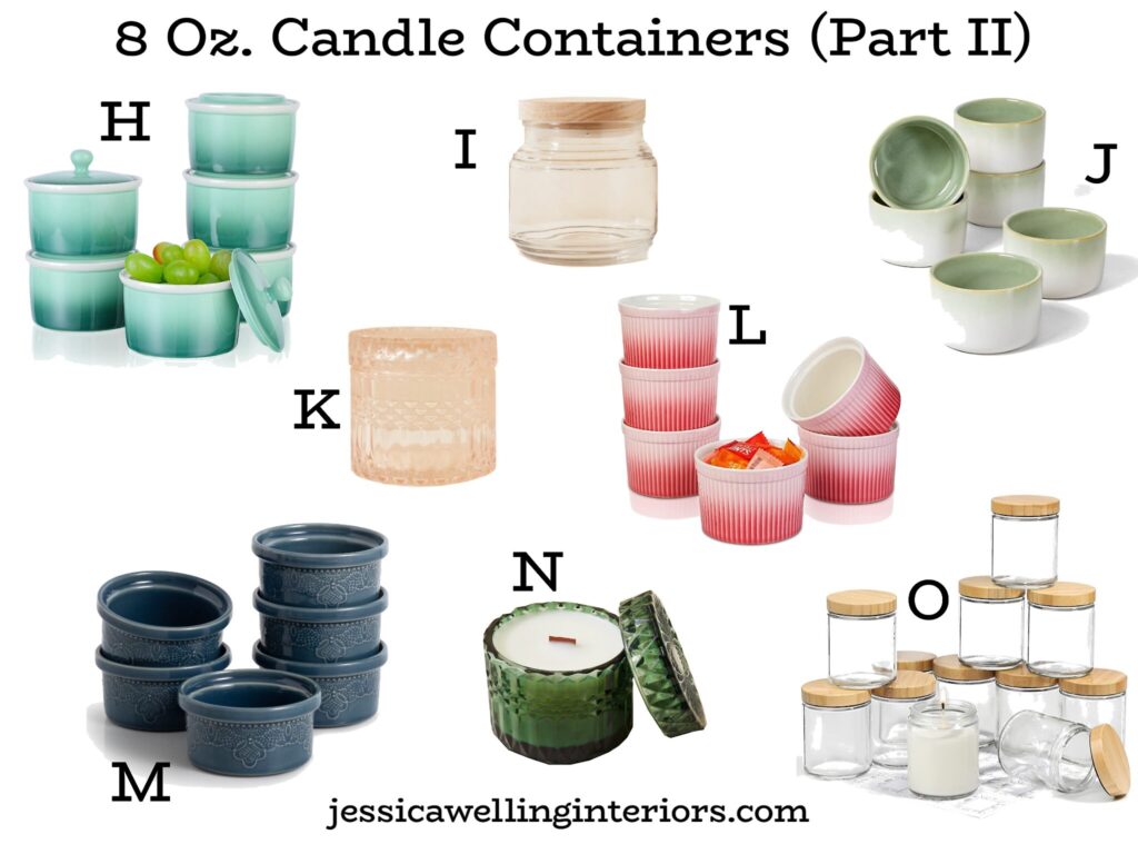 8 Oz. Candle Containers: collage of empty candle jars and tins for candle making