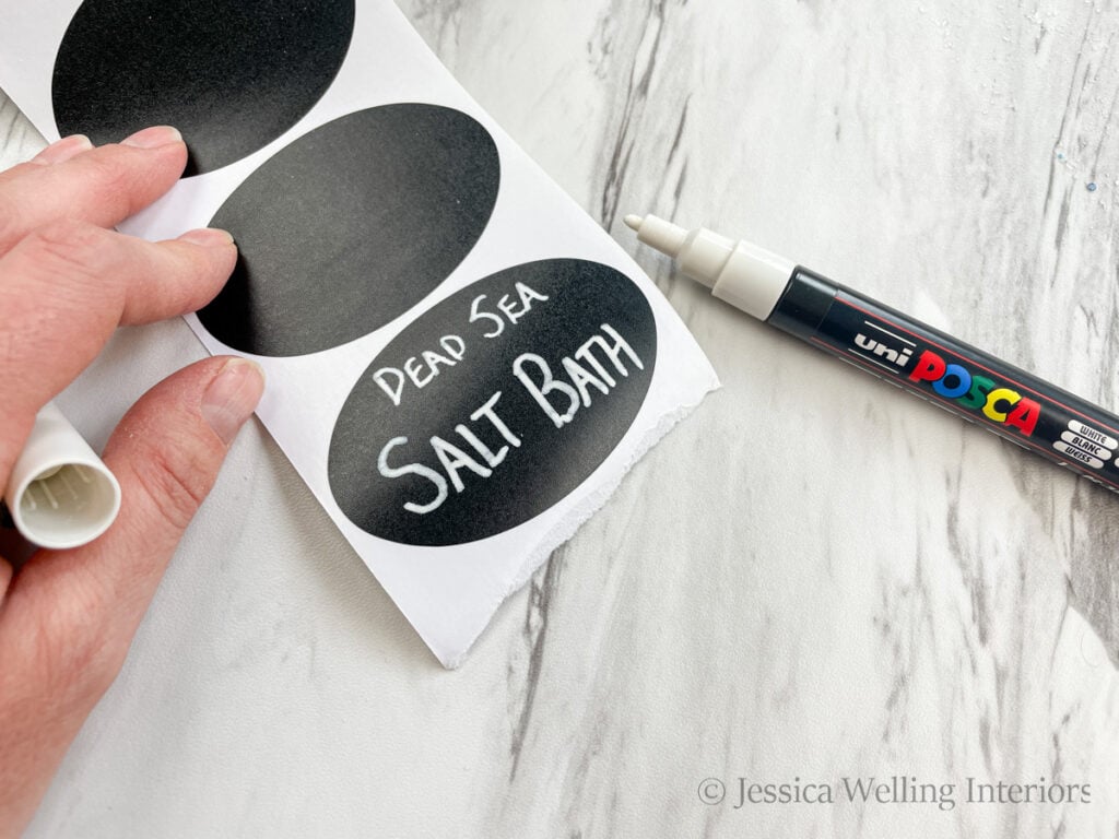 "Dead Sea Bath Salt" written on a chalkboard sticker label