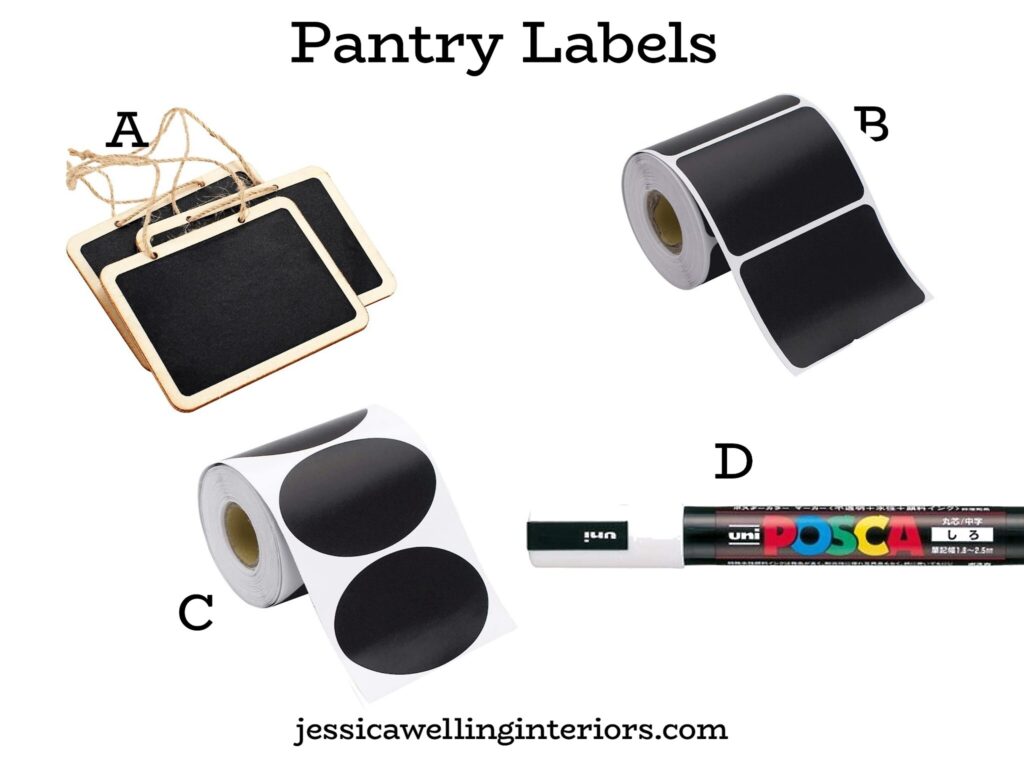 Pantry Labels: collage of different chalkboard signs and chalkboard sticker labels for pantry organization