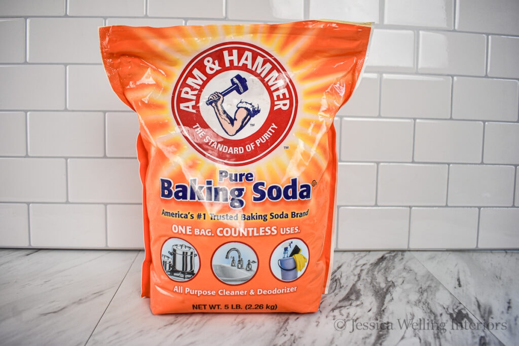 large bag of baking soda sitting on a countertop