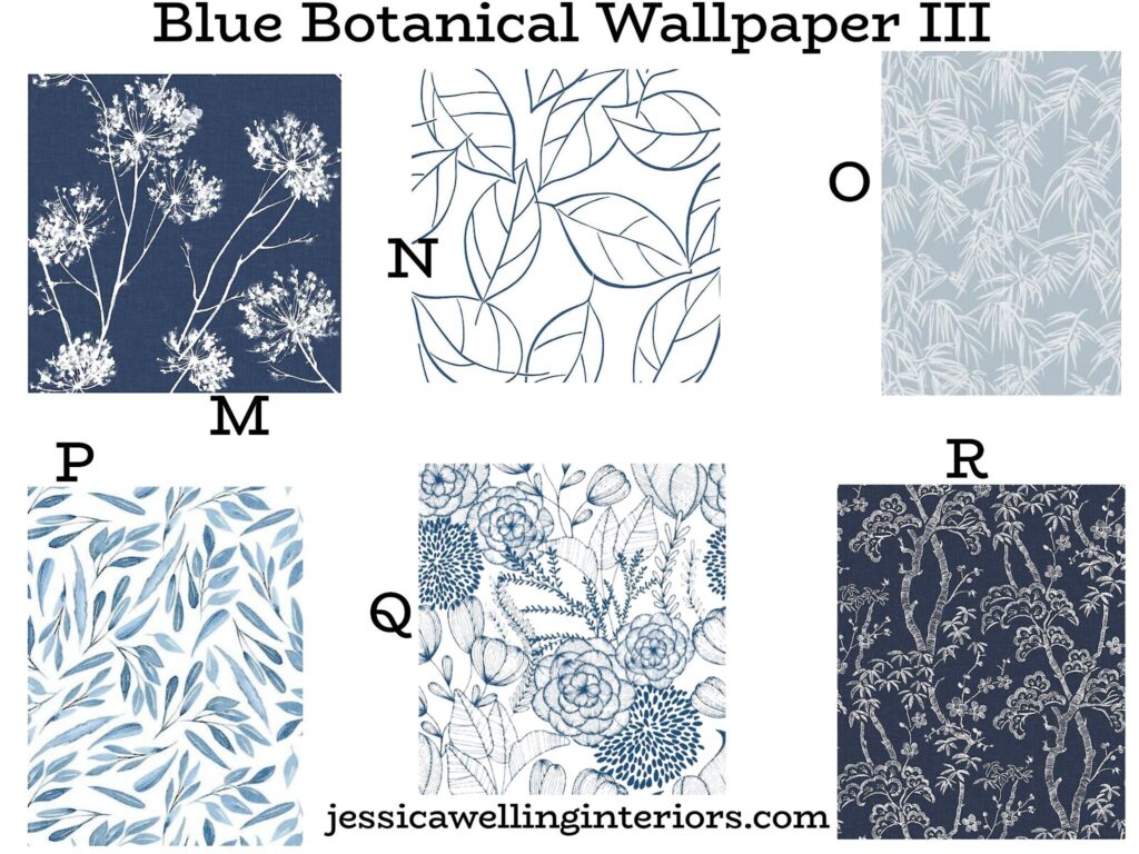 Blue Botanical Wallpaper III: 6 nature wallpaper patterns for modern home decor in blue and white
