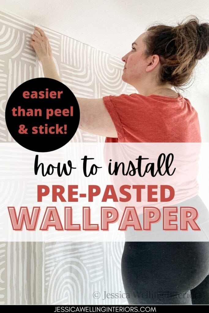 How to Install Pre-Pasted Wallpaper: Easier thank peel & stick! woman hanging wallpaper on a wall