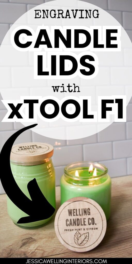 Engraving Candle Lids with XTool F1: 2 candles on a countertop with engraved wood lids